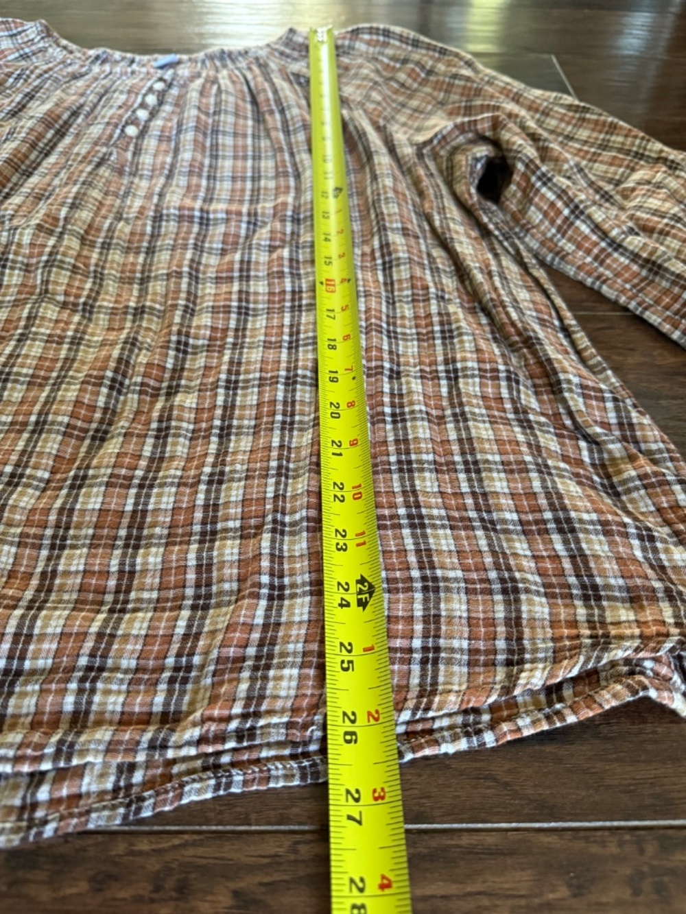 Old Navy XL Plaid Peasant Blouse Brown Cotton Balloon Sleeve Boho Top - Picture 4 of 10